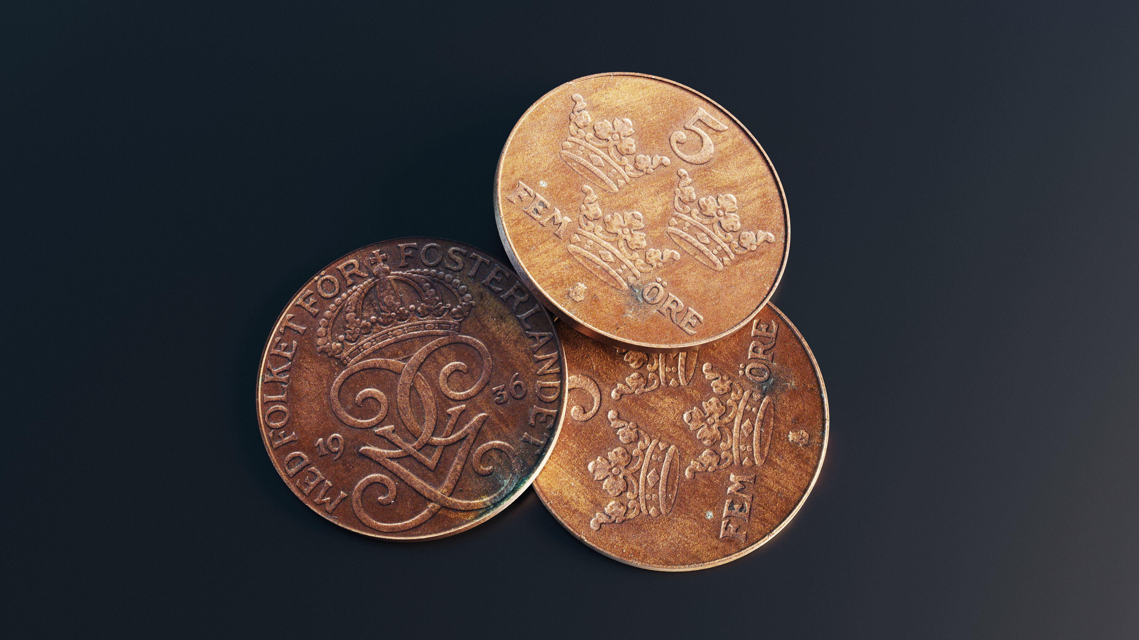 Swedish 5 Ore coin Low-poly 3D model_10