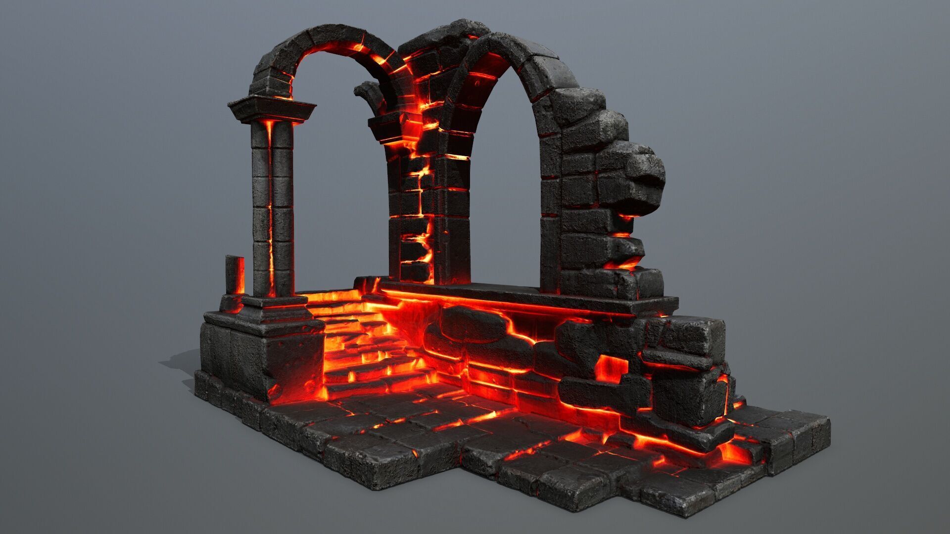 Ruin Stairs Low-poly 3D model_1