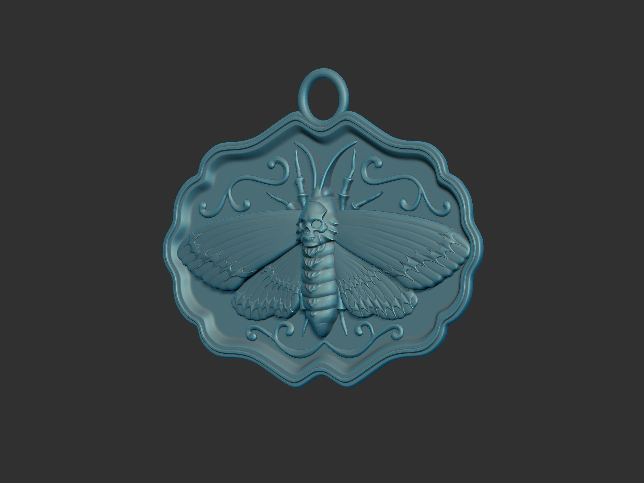 Moth deaths head pendant with scull 3D print model_1