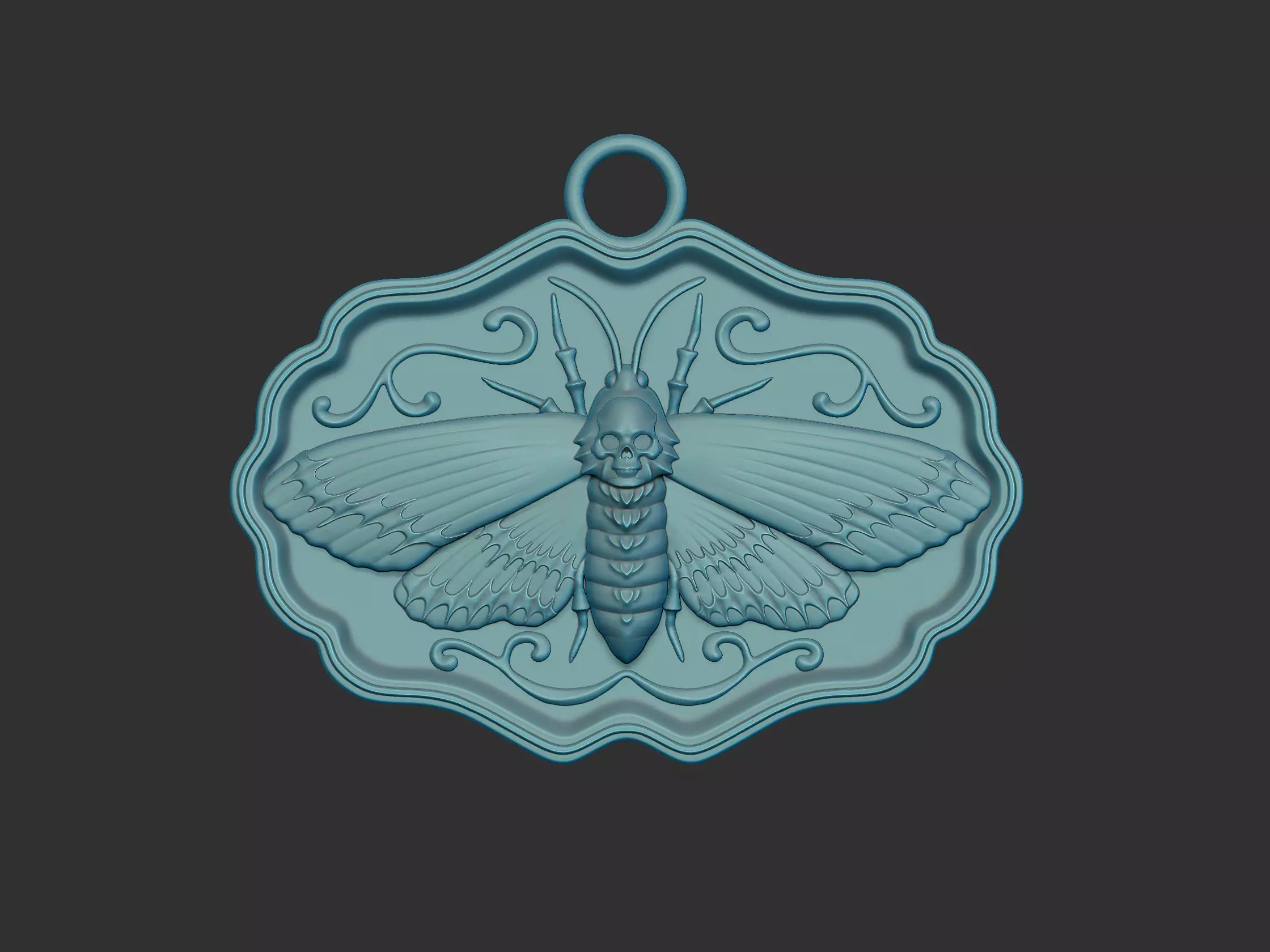 Moth deaths head pendant with scull 3D print model_0