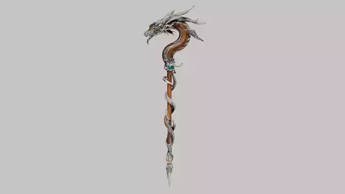 Lowpoly Magical Dragon Crafted Staff Game-Ready 3D Asset   Low-poly 3D model