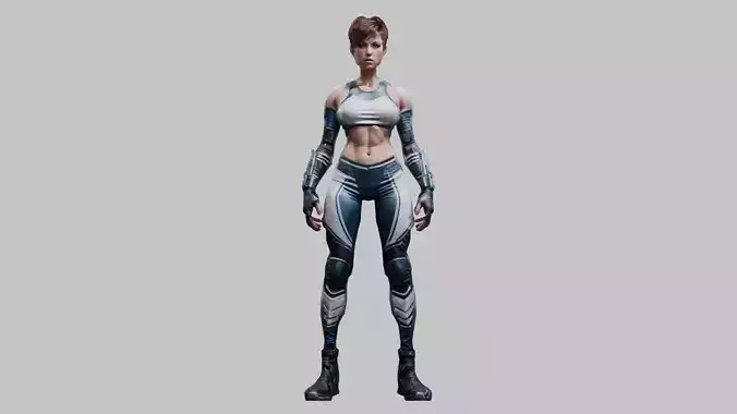 Lowpoly SciFi Female Wrestler Game-Ready 3D Asset  