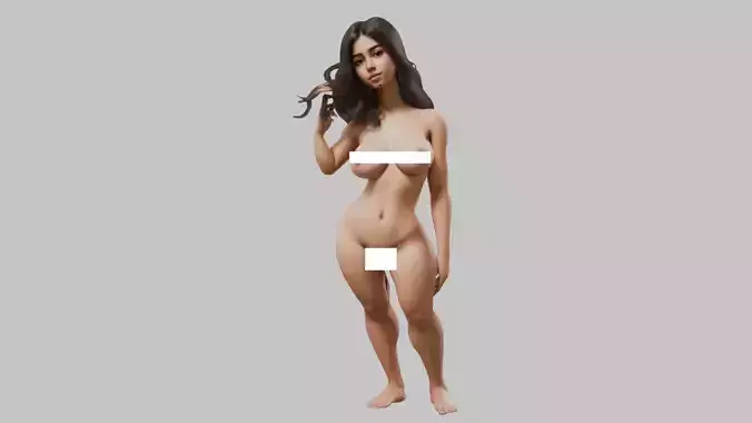 Full Body Brunette Busty Latina Teen Low-poly 3D model