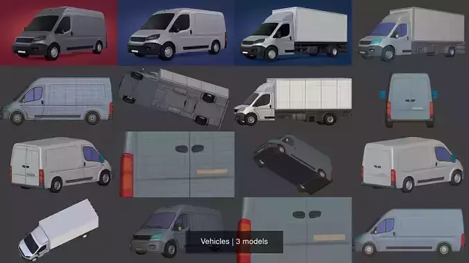 Generic Vehicles - Van - Truck - Container - Box 3D Model Collection