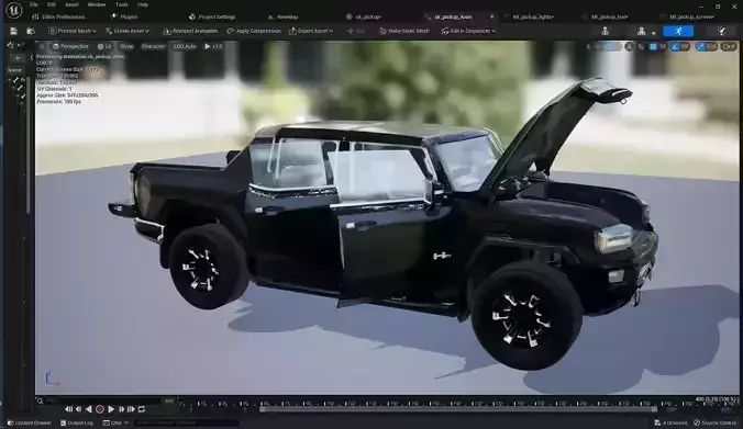 Rigged Pickup Truck with Interior Low-poly 3D model
