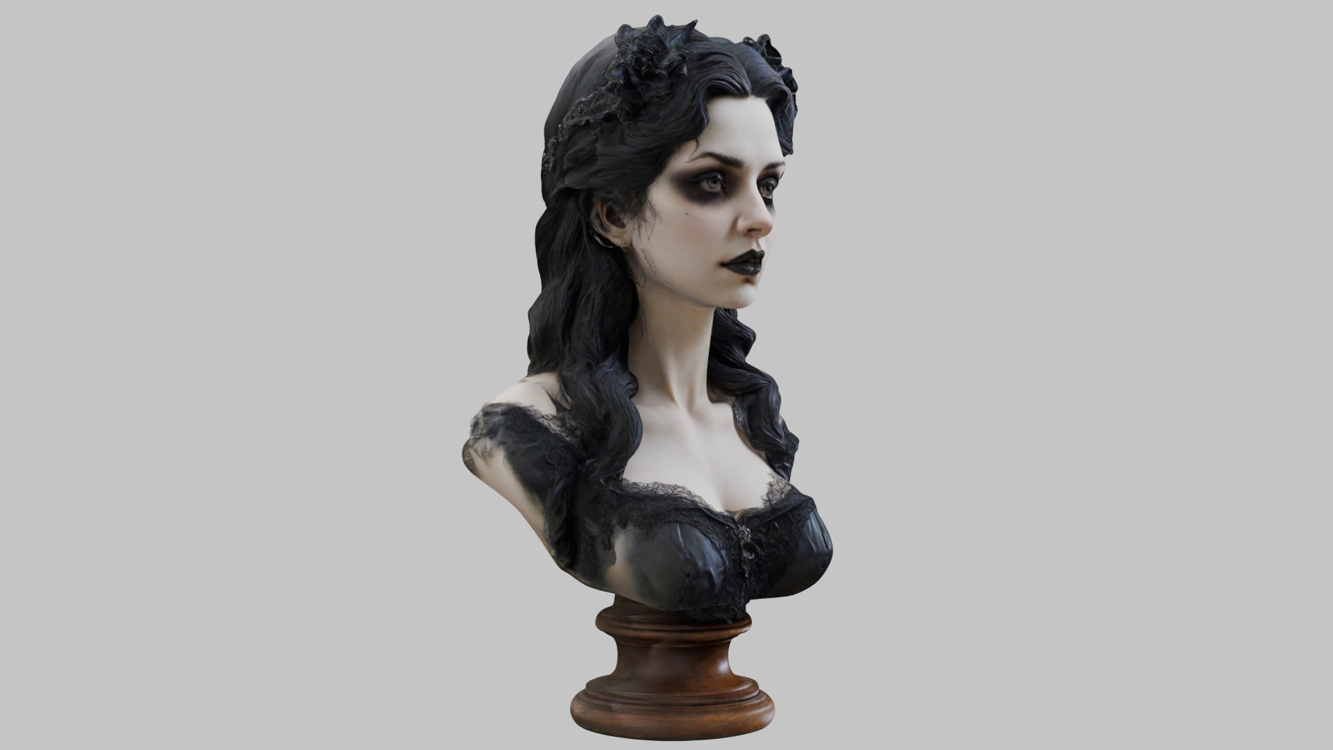 Beautiful Gothic Woman Girl female bust Low-poly 3D model_25