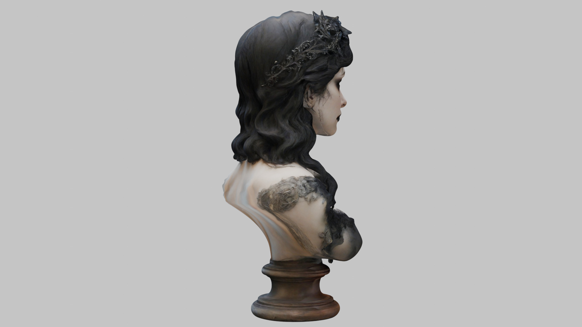 Beautiful Gothic Woman Girl female bust Low-poly 3D model_28