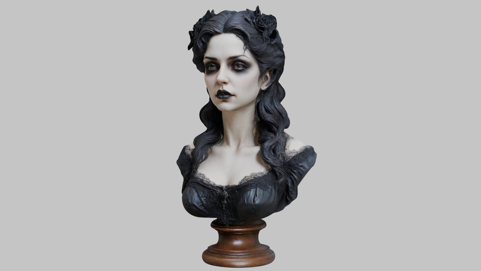 Beautiful Gothic Woman Girl female bust Low-poly 3D model_23