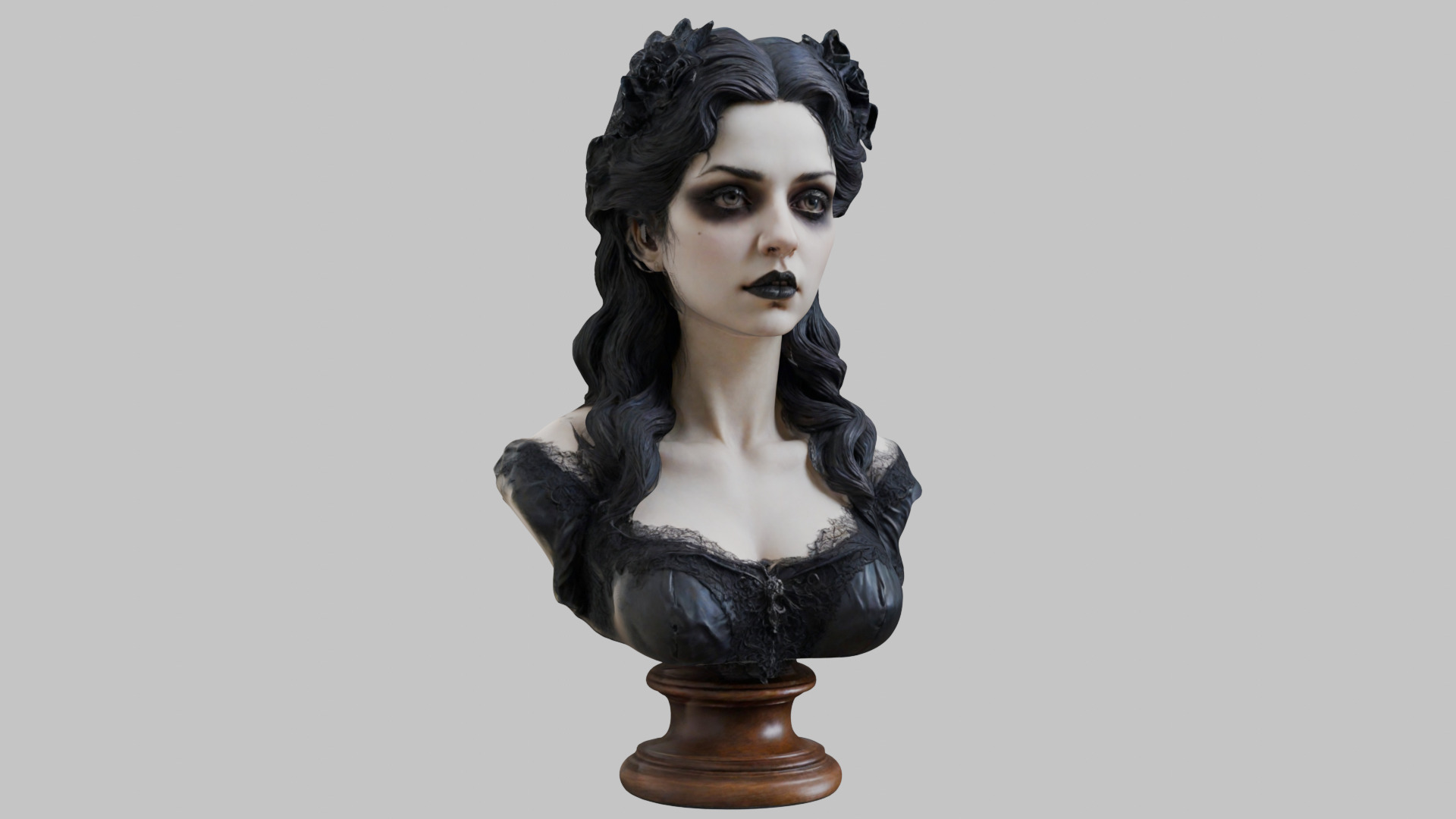 Beautiful Gothic Woman Girl female bust Low-poly 3D model_24
