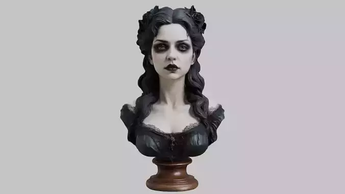 Beautiful Gothic Woman Girl female bust Low-poly 3D model Beautiful Gothic Woman Girl female bust Low-poly 3D model