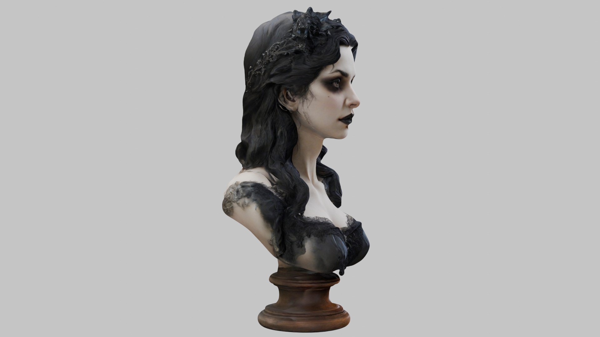 Beautiful Gothic Woman Girl female bust Low-poly 3D model_26