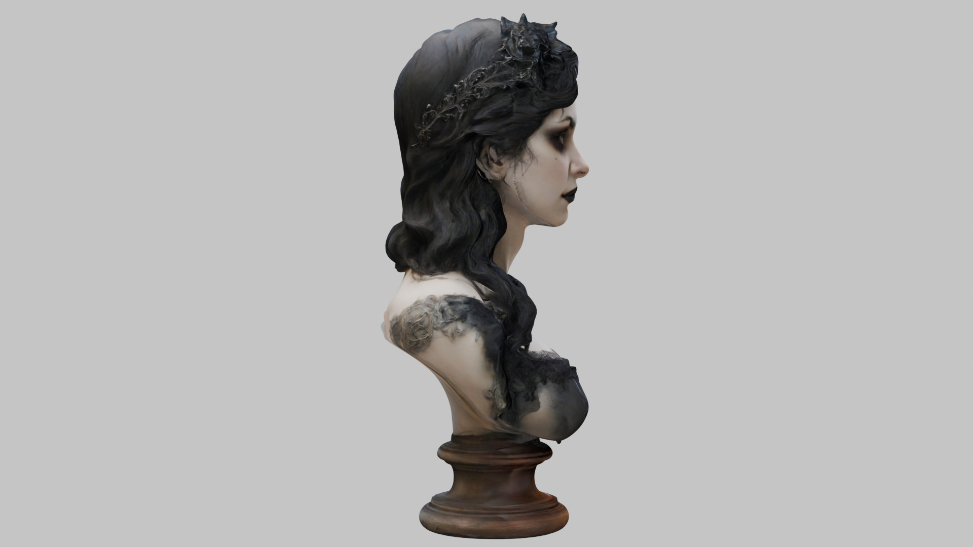 Beautiful Gothic Woman Girl female bust Low-poly 3D model_27