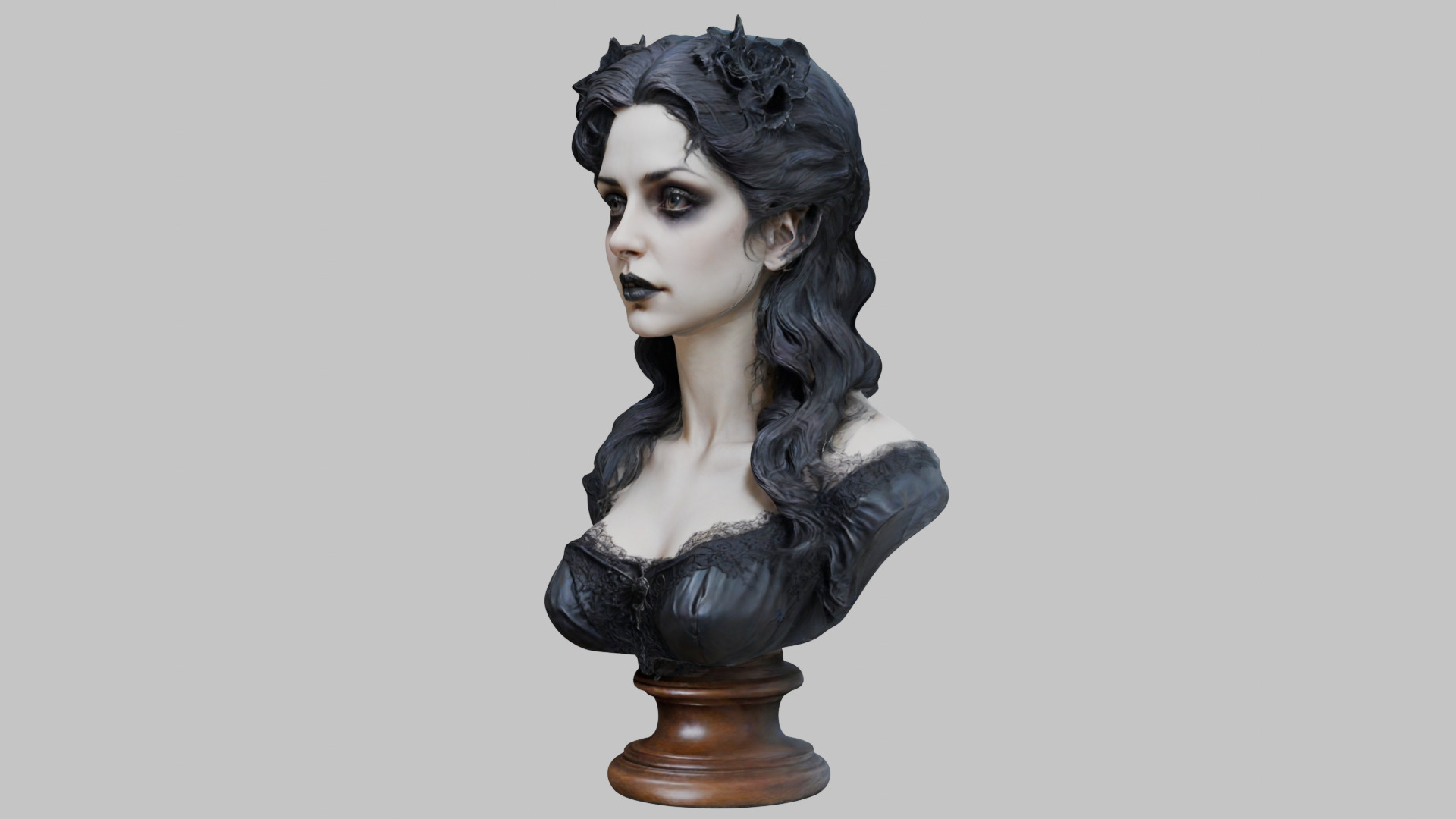 Beautiful Gothic Woman Girl female bust Low-poly 3D model_6