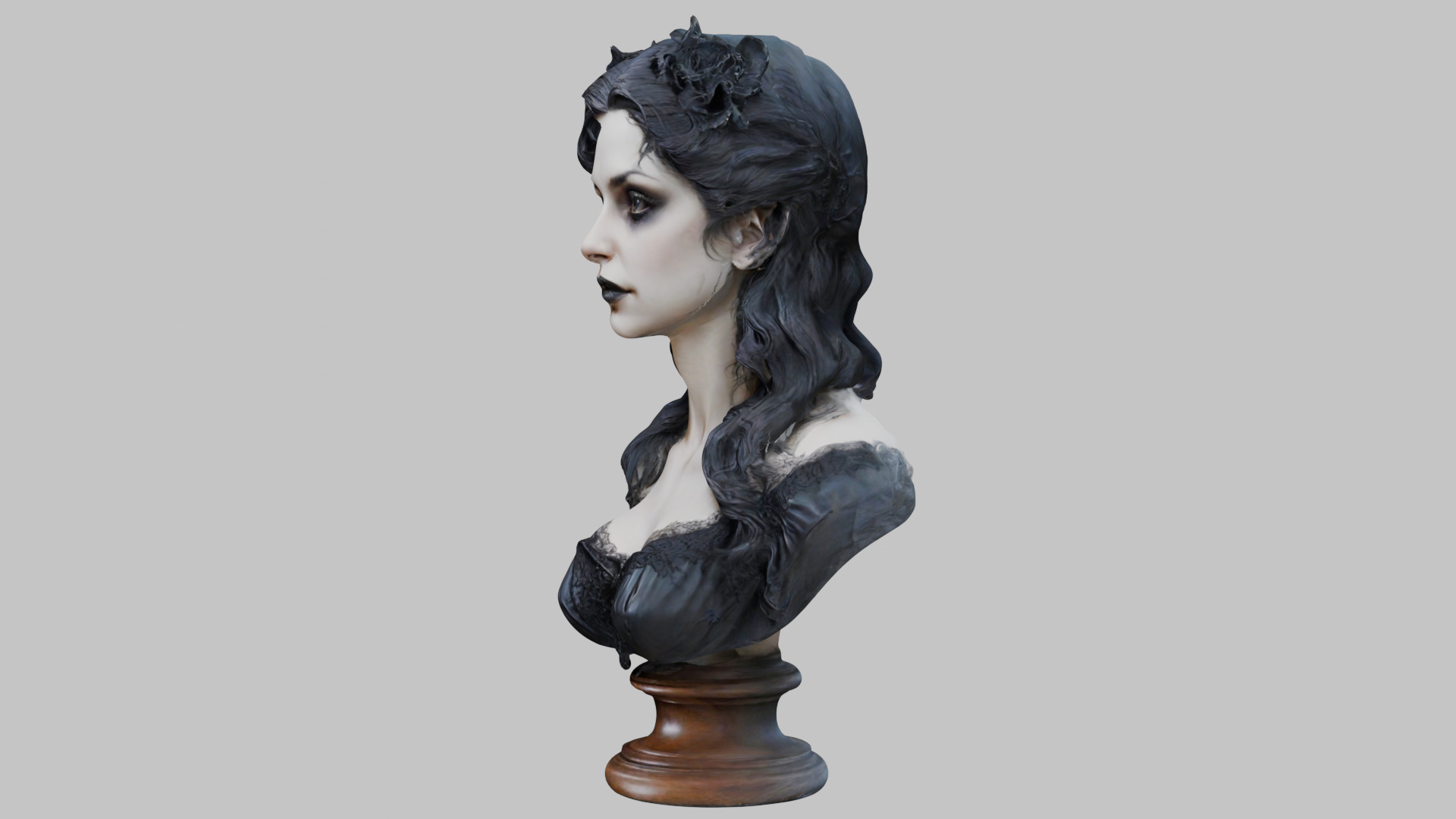 Beautiful Gothic Woman Girl female bust Low-poly 3D model_21