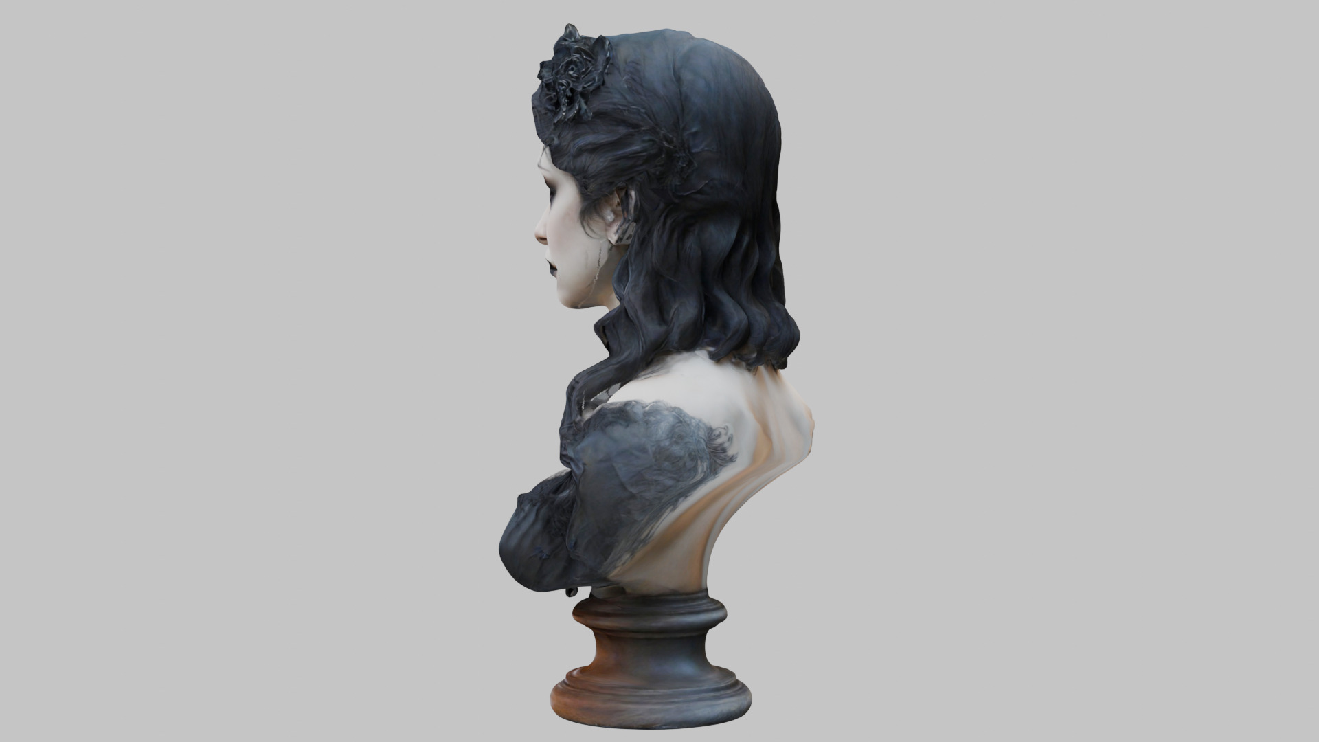 Beautiful Gothic Woman Girl female bust Low-poly 3D model_3