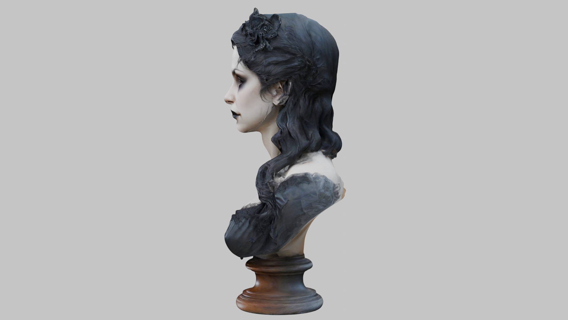 Beautiful Gothic Woman Girl female bust Low-poly 3D model_4
