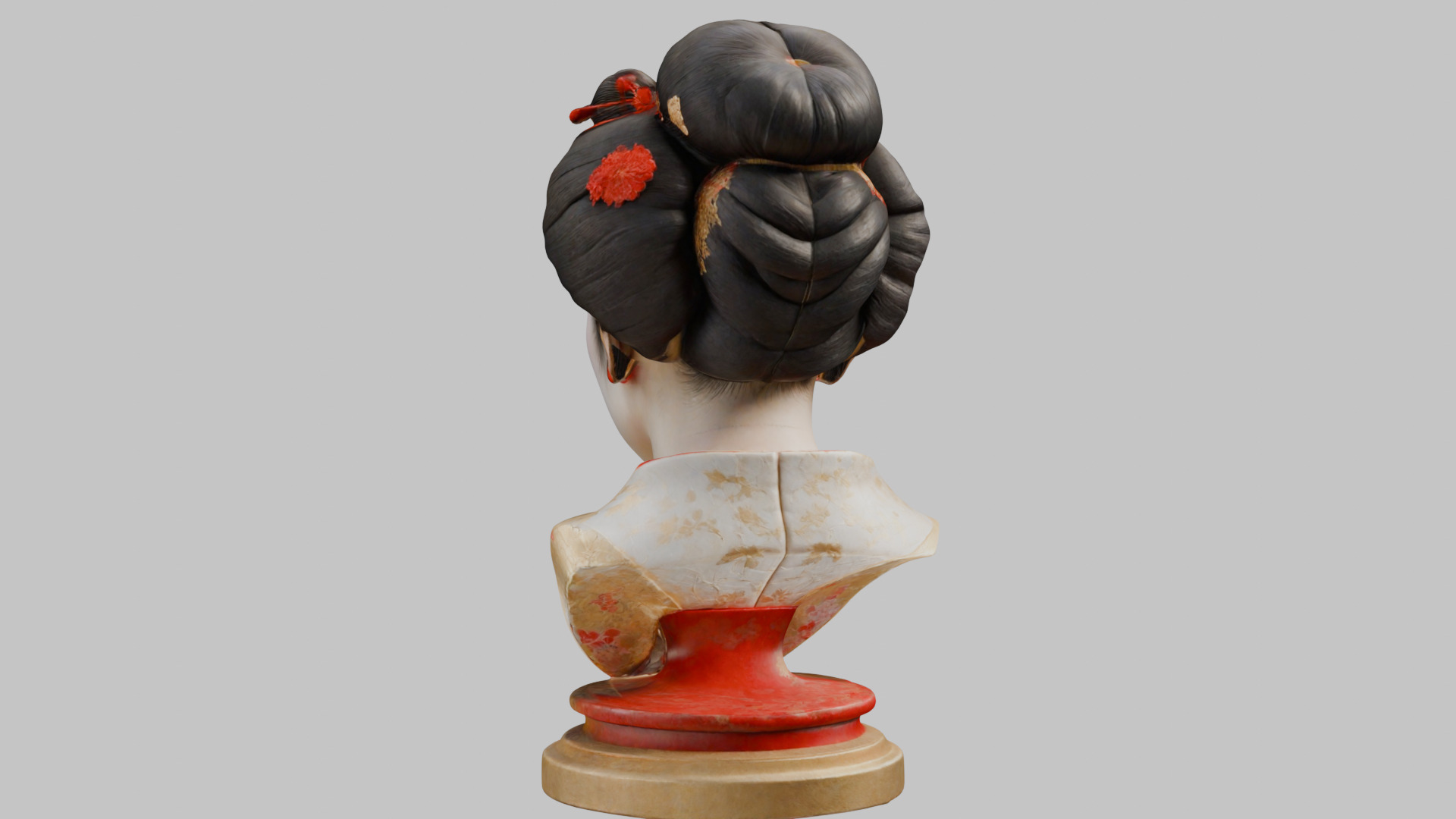 Geisha Female Asian Head Bust Girl Low-poly 3D model_18