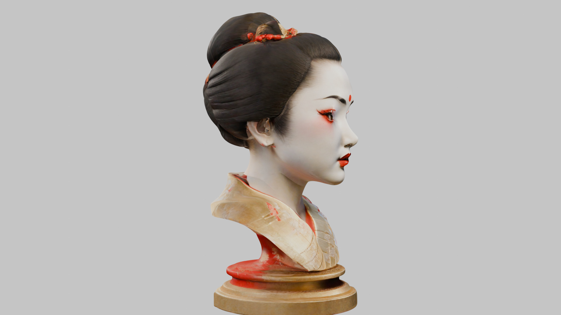 Geisha Female Asian Head Bust Girl Low-poly 3D model_10