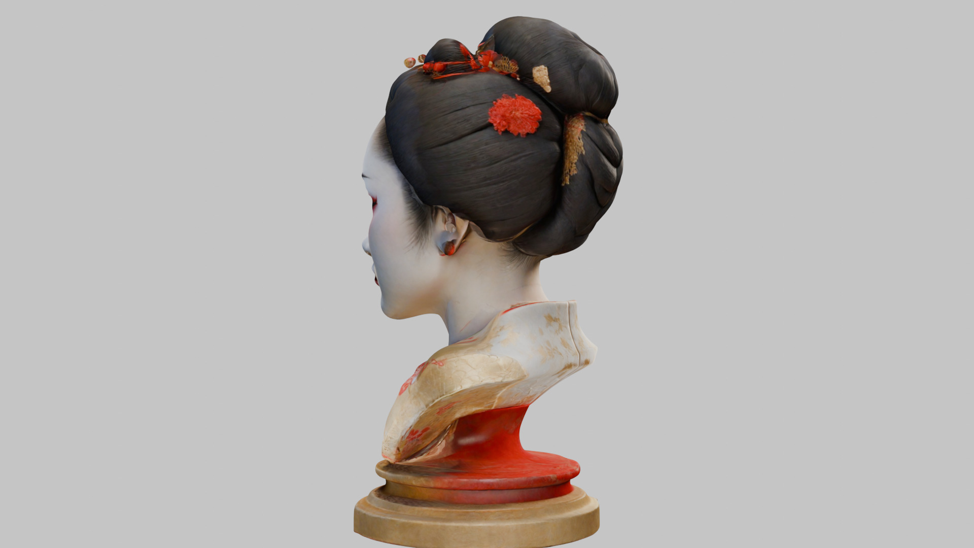 Geisha Female Asian Head Bust Girl Low-poly 3D model_3
