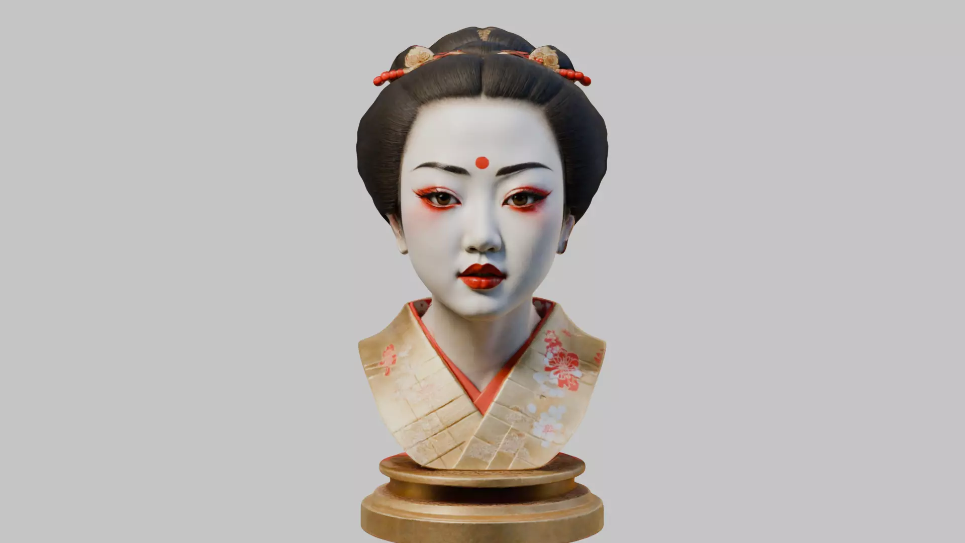 Geisha Female Asian Head Bust Girl Low-poly 3D model_0