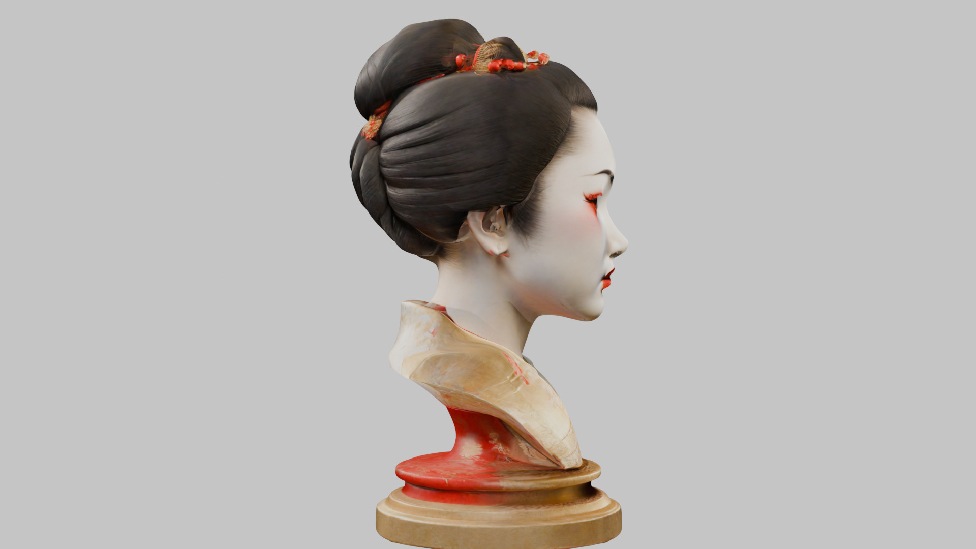 Geisha Female Asian Head Bust Girl Low-poly 3D model_28