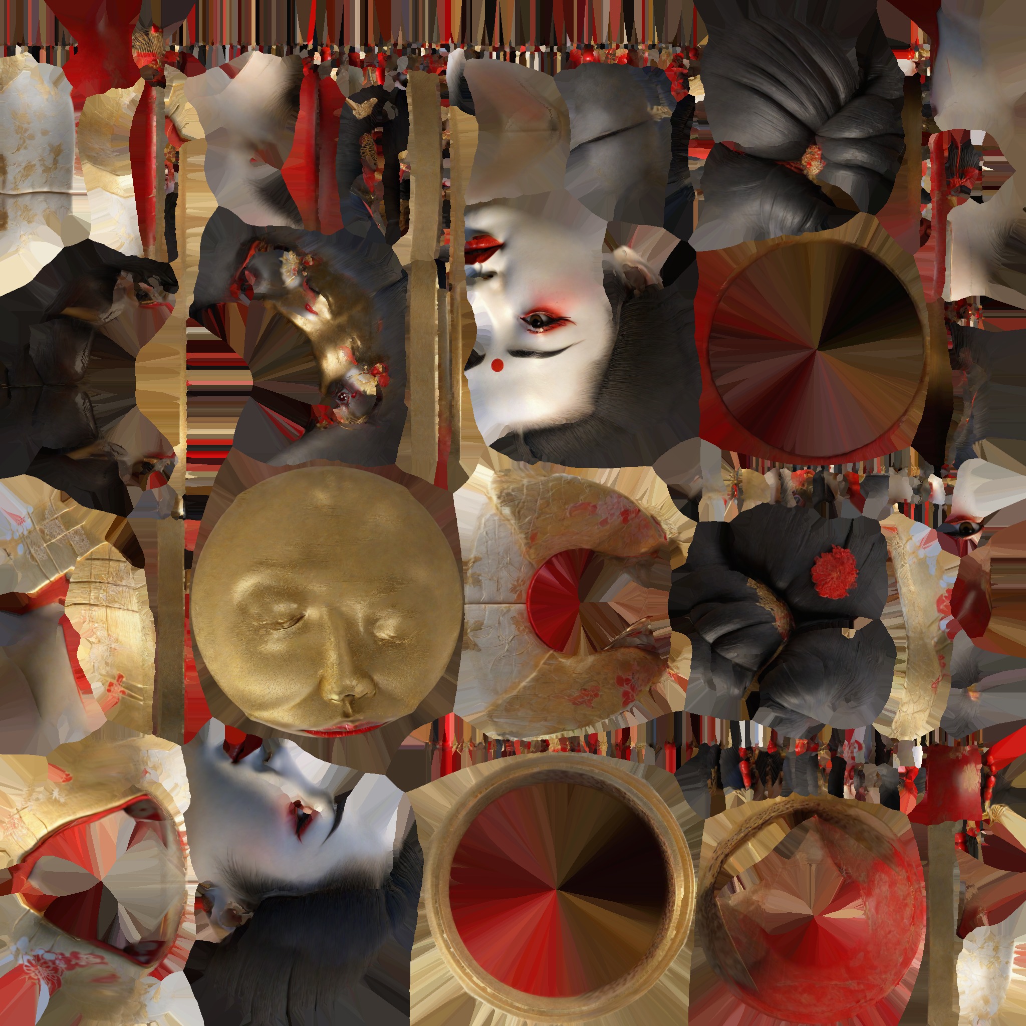 Geisha Female Asian Head Bust Girl Low-poly 3D model_16