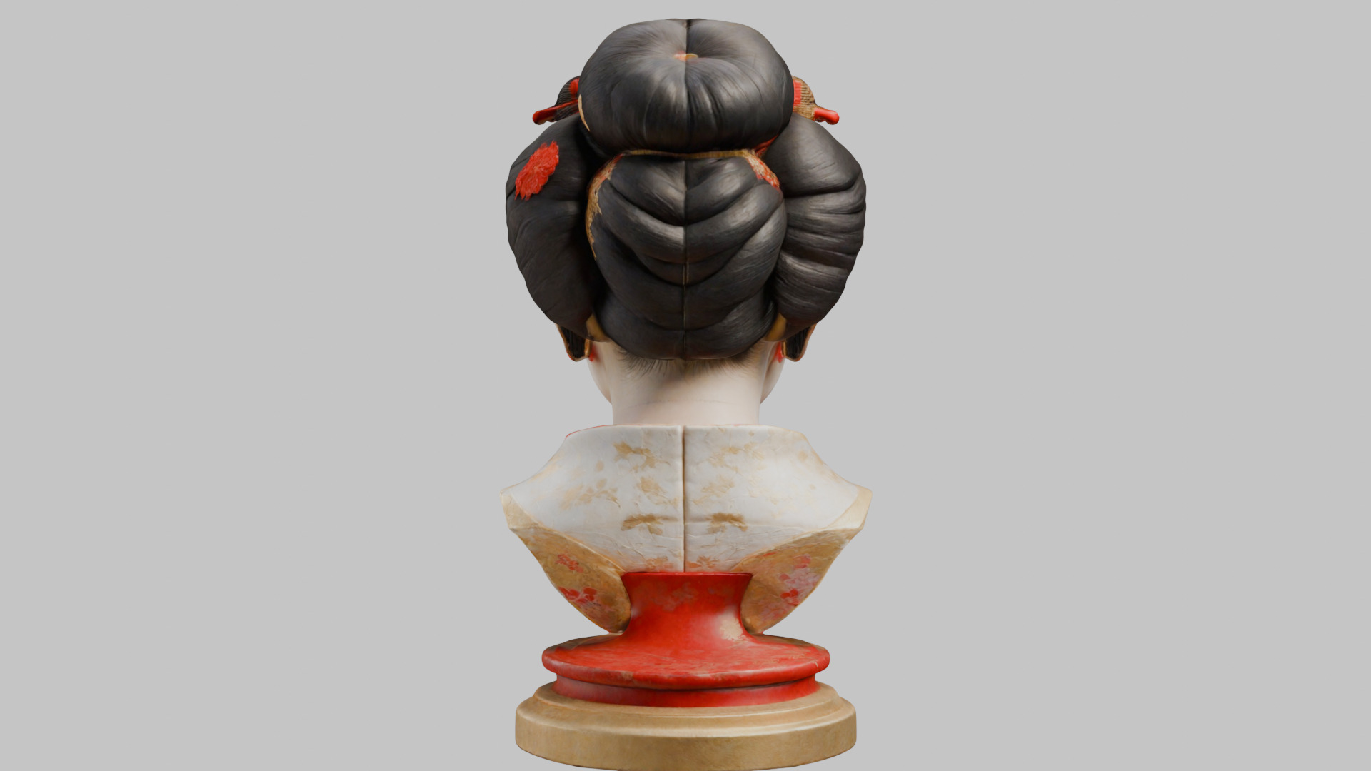 Geisha Female Asian Head Bust Girl Low-poly 3D model_15
