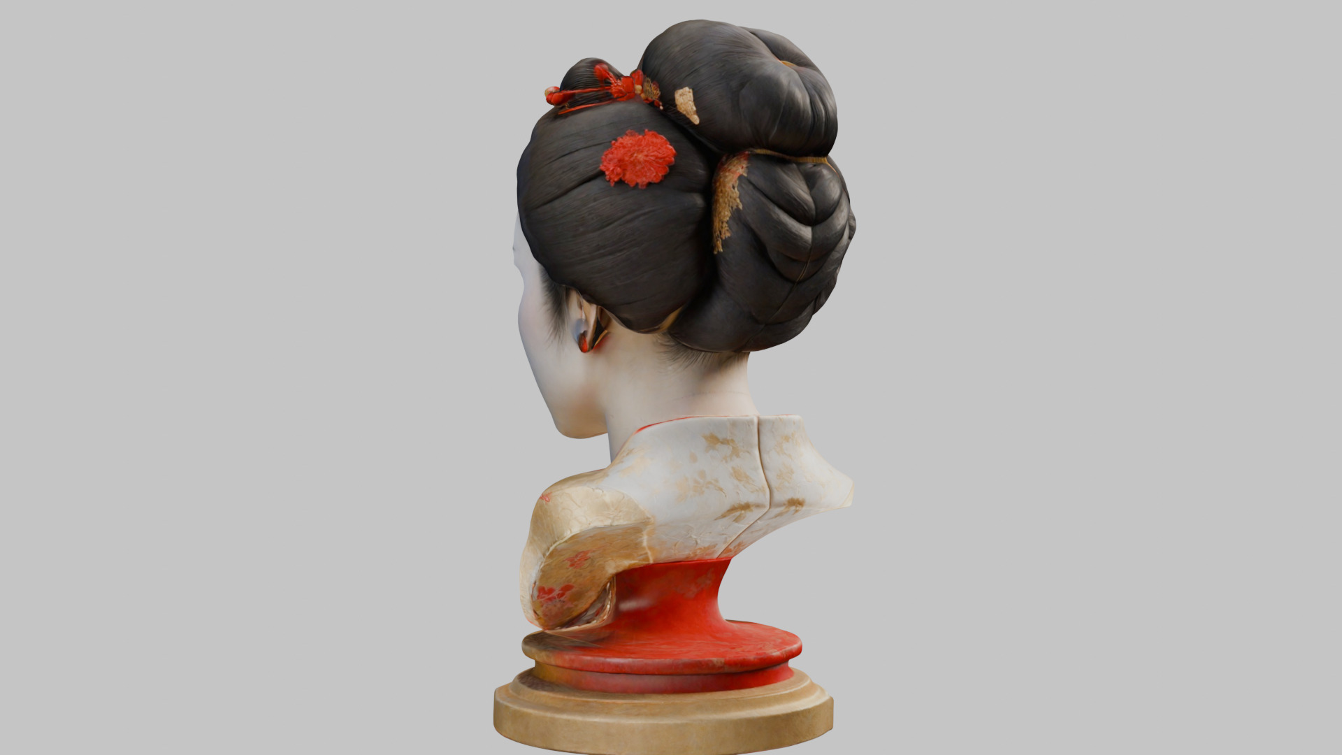 Geisha Female Asian Head Bust Girl Low-poly 3D model_19