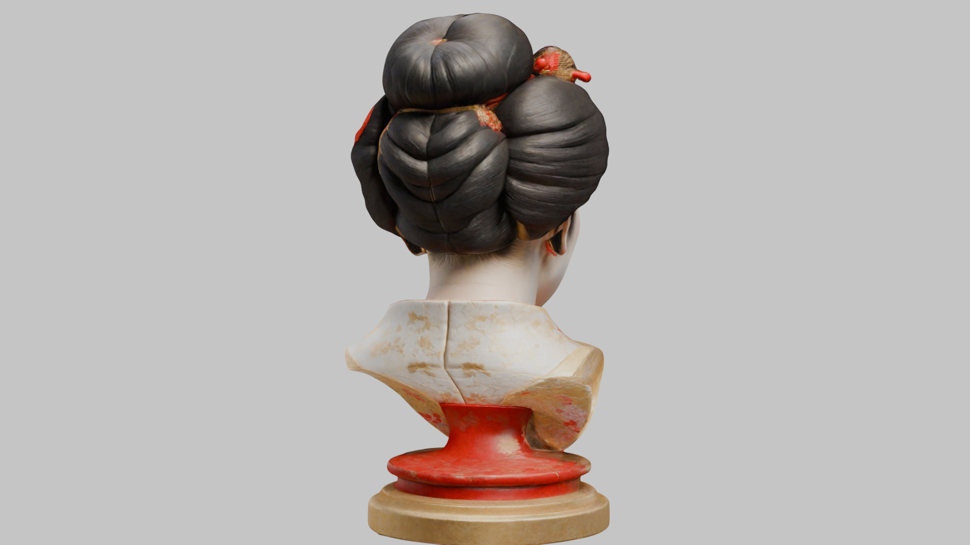 Geisha Female Asian Head Bust Girl Low-poly 3D model_31