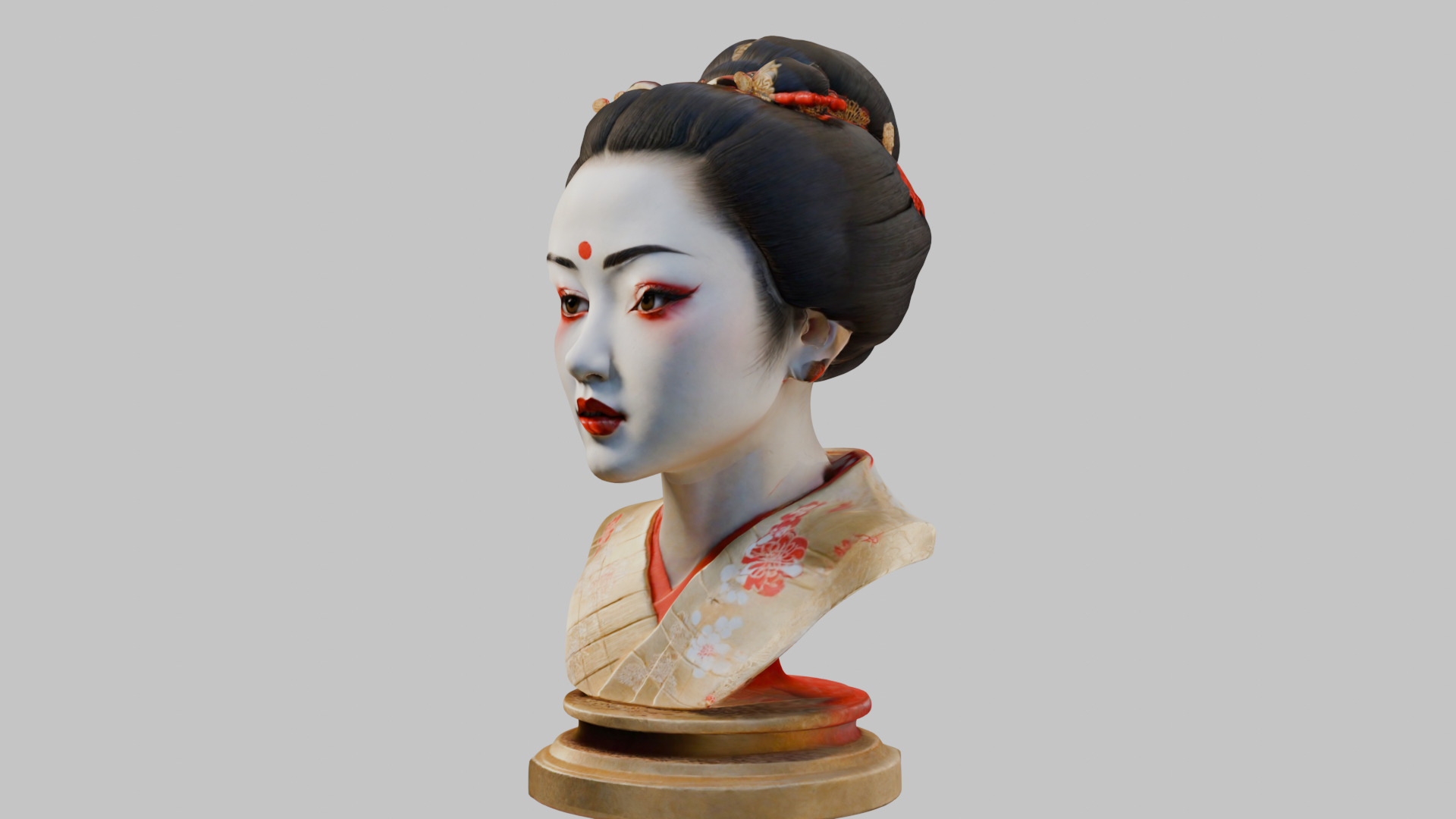 Geisha Female Asian Head Bust Girl Low-poly 3D model_6