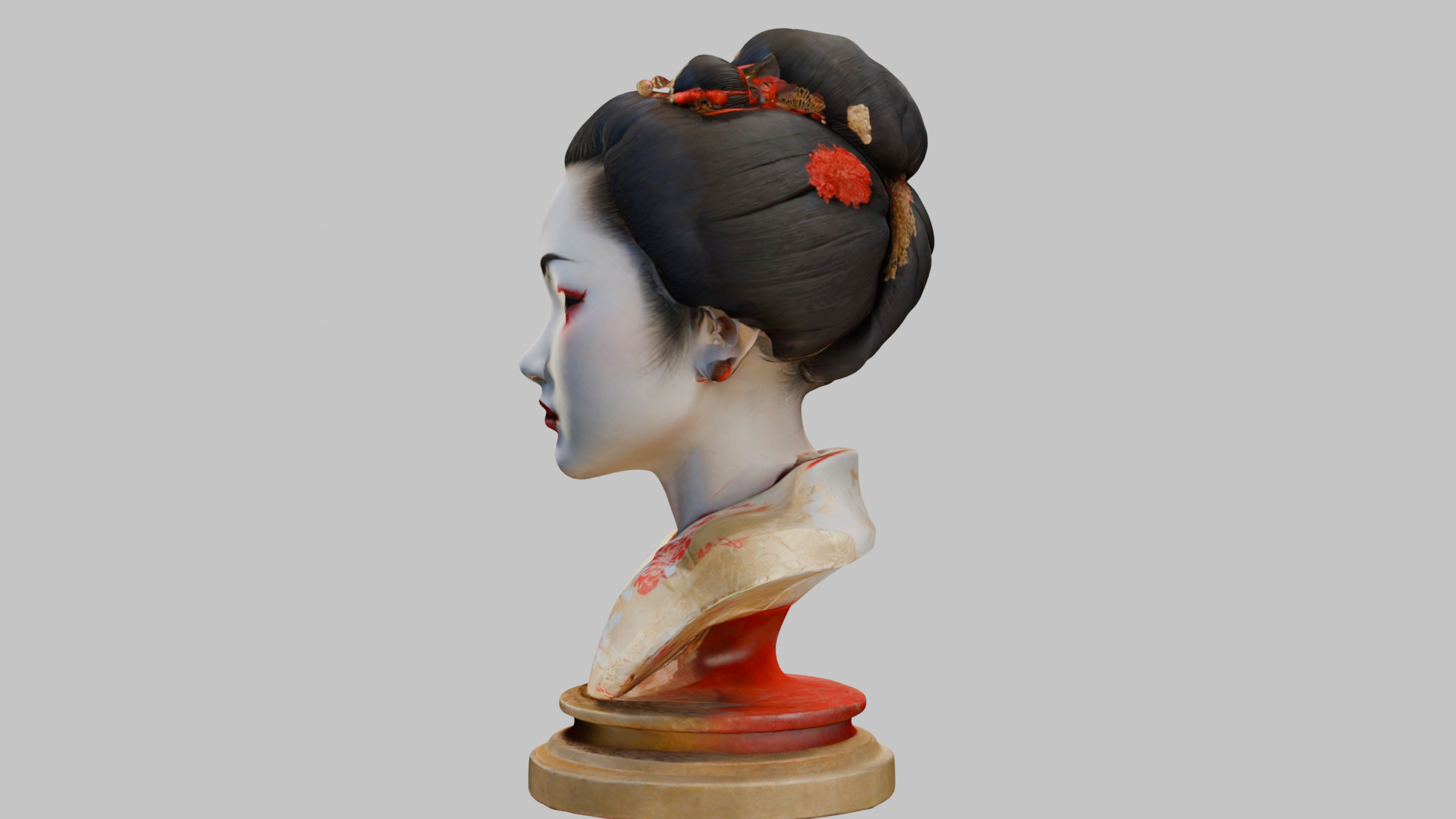 Geisha Female Asian Head Bust Girl Low-poly 3D model_21