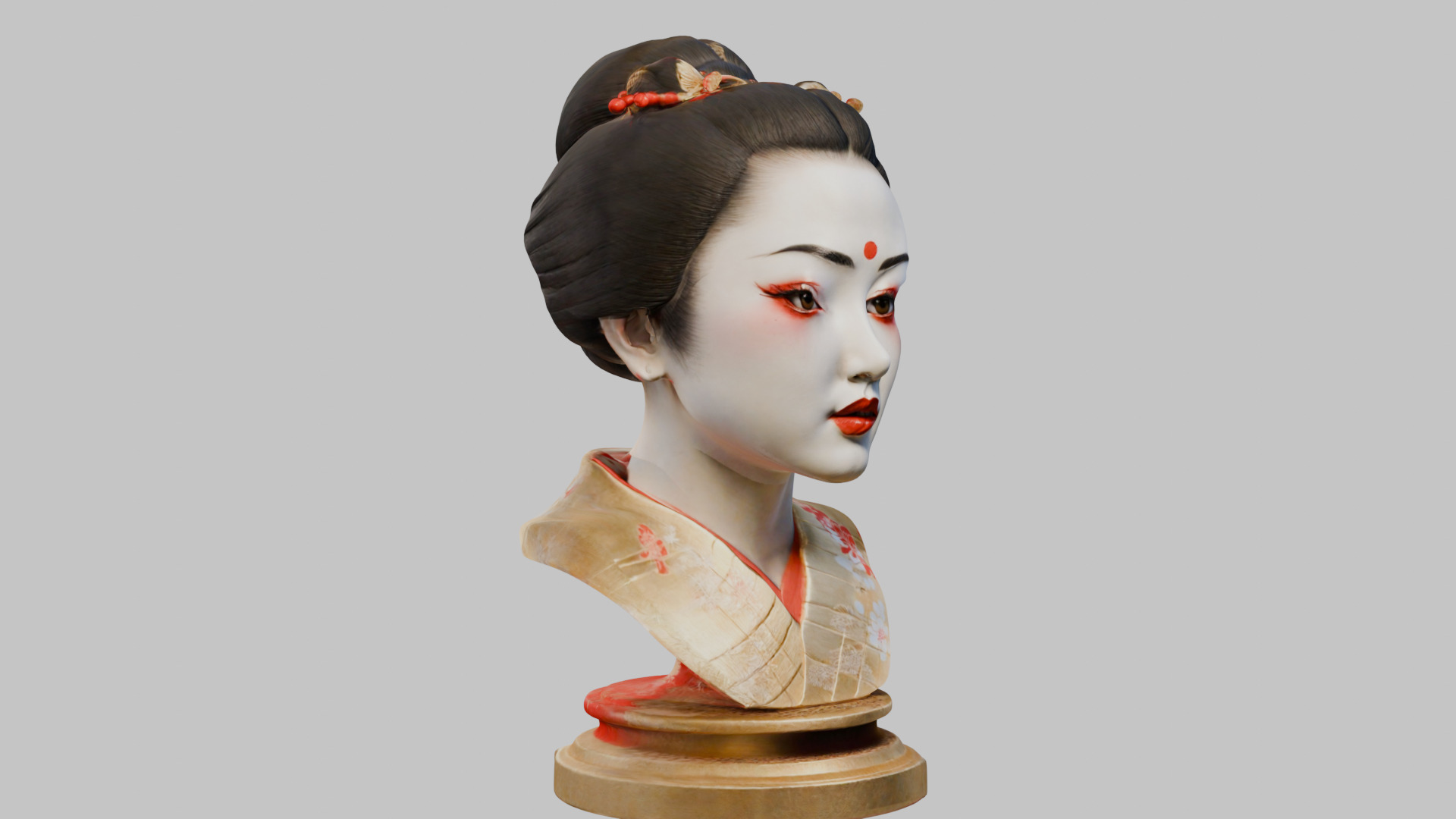 Geisha Female Asian Head Bust Girl Low-poly 3D model_9