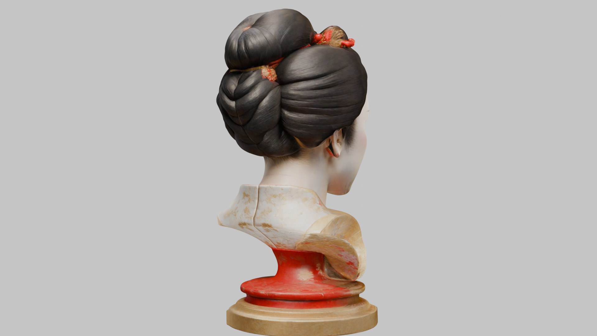 Geisha Female Asian Head Bust Girl Low-poly 3D model_13