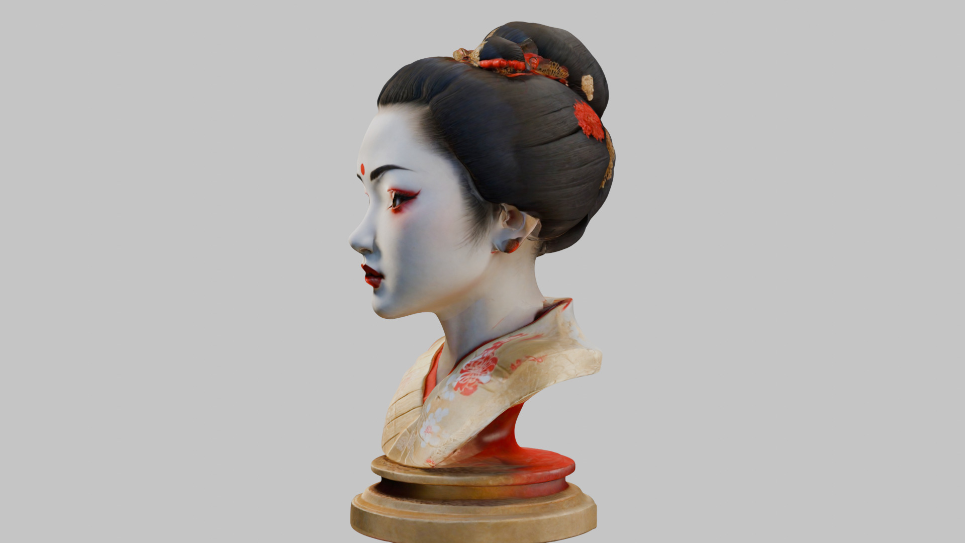Geisha Female Asian Head Bust Girl Low-poly 3D model_22