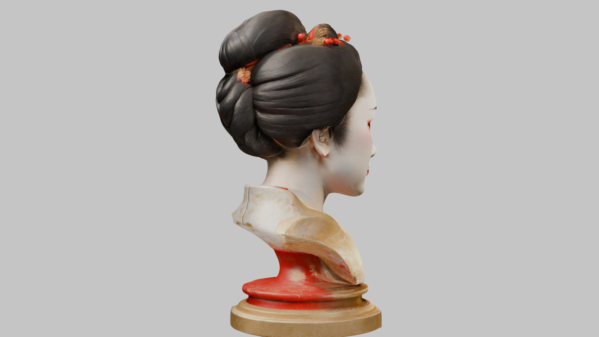 Geisha Female Asian Head Bust Girl Low-poly 3D model_12