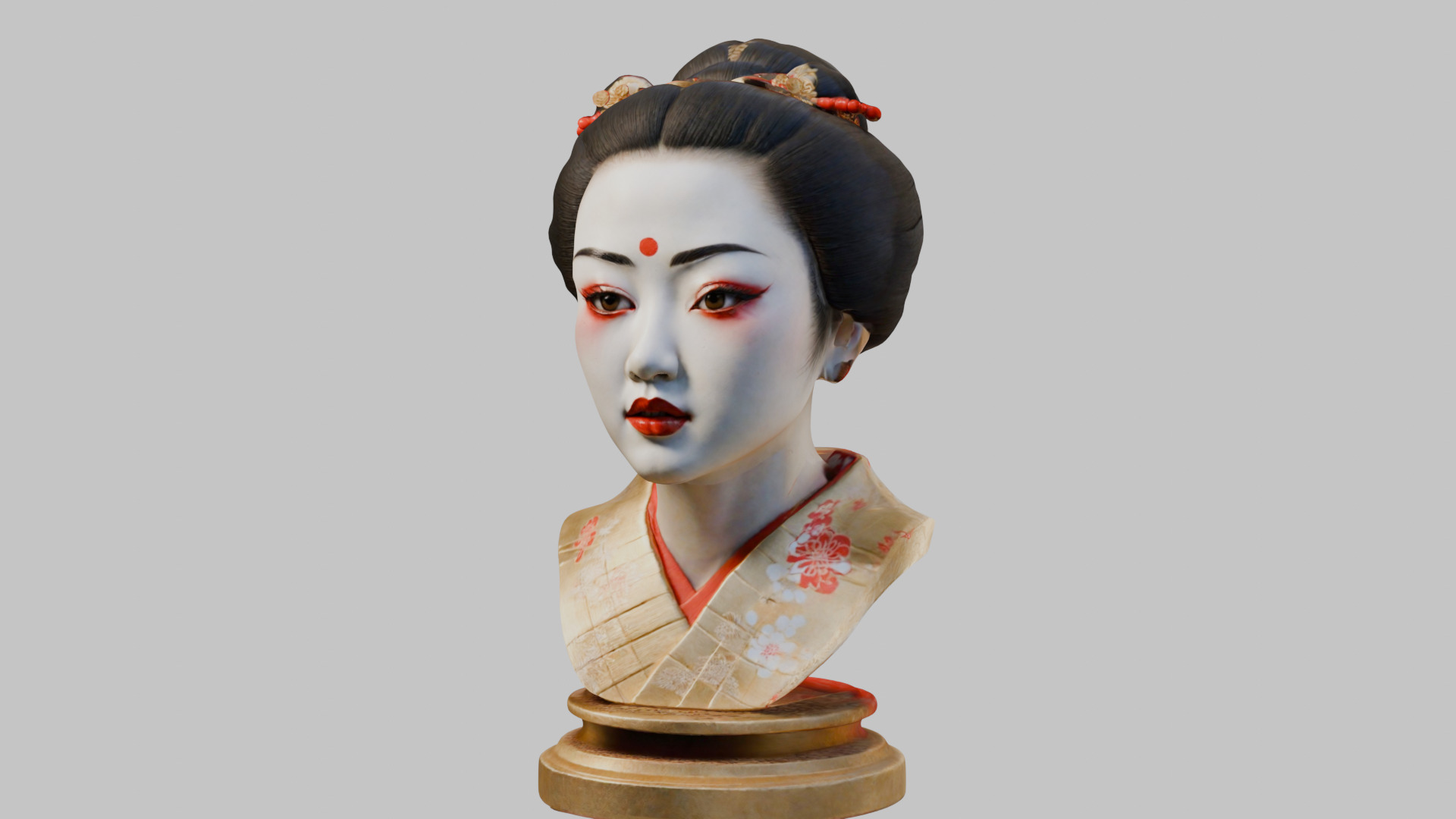 Geisha Female Asian Head Bust Girl Low-poly 3D model_7