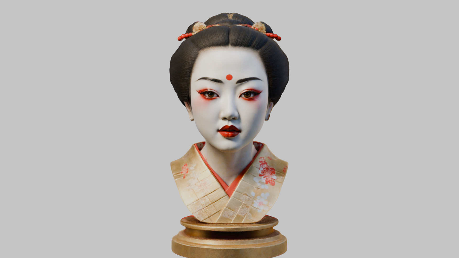 Geisha Female Asian Head Bust Girl Low-poly 3D model_17