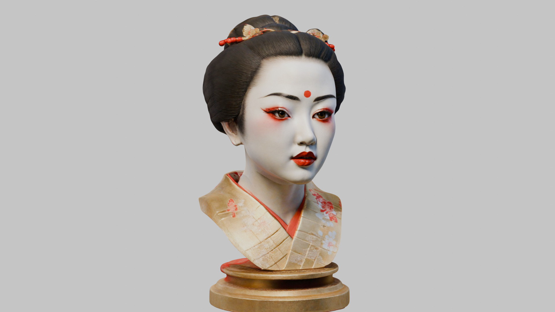 Geisha Female Asian Head Bust Girl Low-poly 3D model_25