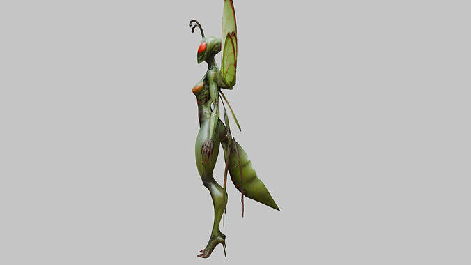 Big Insectoid Humanoid Mantis Low-poly 3D model 5