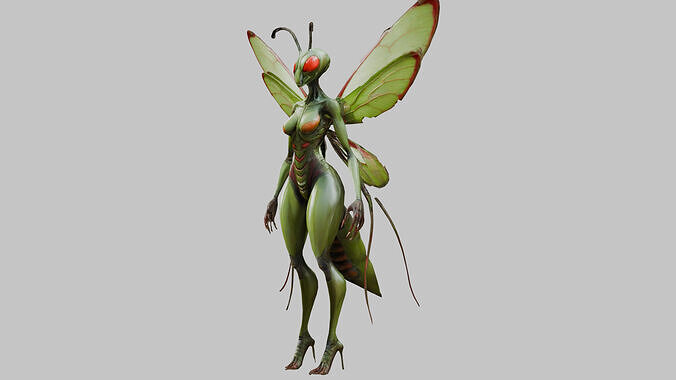 Big Insectoid Humanoid Mantis Low-poly 3D model 7