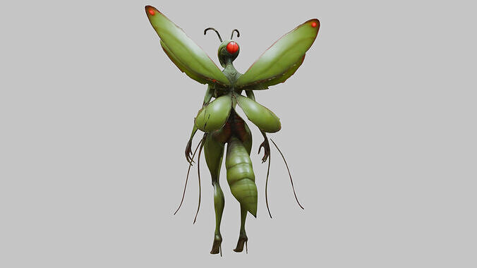 Big Insectoid Humanoid Mantis Low-poly 3D model 2