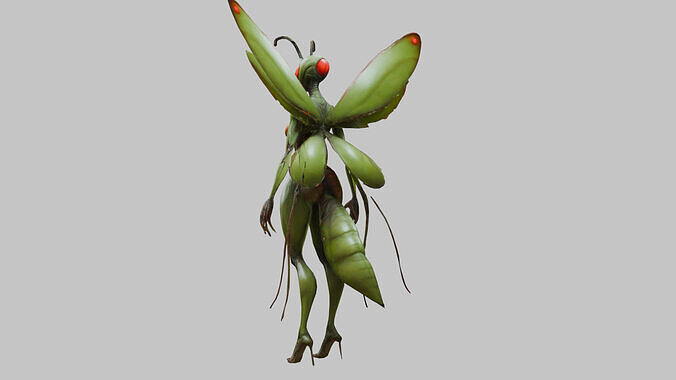 Big Insectoid Humanoid Mantis Low-poly 3D model 3