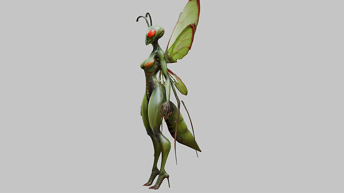 Big Insectoid Humanoid Mantis Low-poly 3D model 6