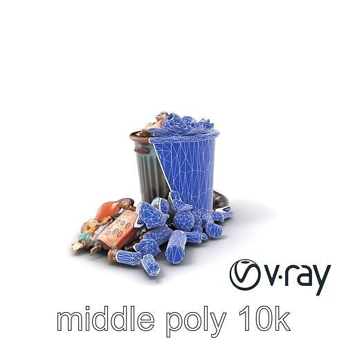 Vintage Trash Can and Garbage Pile Model Pack Low-poly 3D model 6