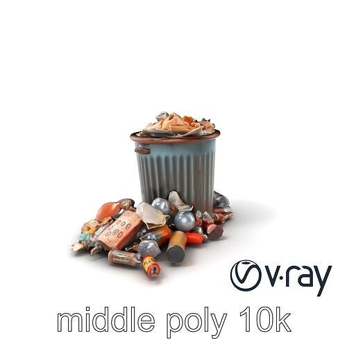 Vintage Trash Can and Garbage Pile Model Pack Low-poly 3D model