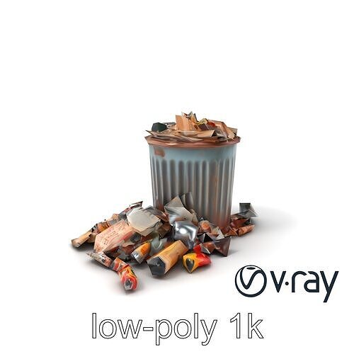 Vintage Trash Can and Garbage Pile Model Pack Low-poly 3D model 5