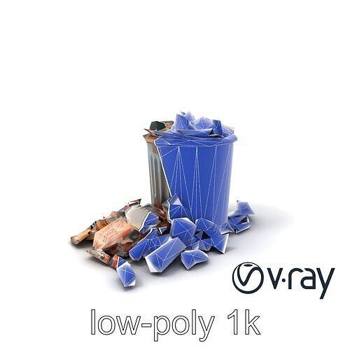 Vintage Trash Can and Garbage Pile Model Pack Low-poly 3D model 7