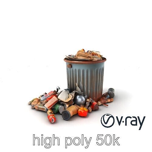 Vintage Trash Can and Garbage Pile Model Pack Low-poly 3D model 2