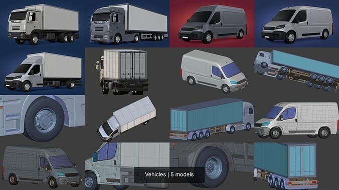 Generic Vehicles - Van - Truck - Large - Small - Container - Box 3D Model Collection