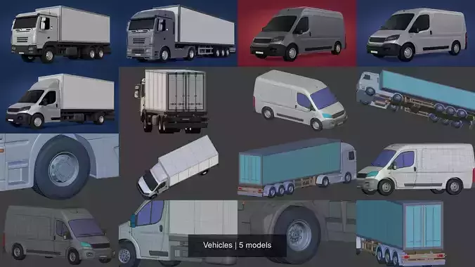 Generic Vehicles - Van - Truck - Large - Small - Container - Box 3D Model Collection